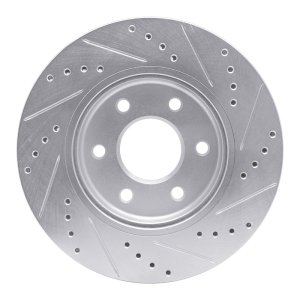 Nissan Frontier Brake Rotor (1) - Front Left - R1 Concepts - Drilled & Slotted - Silver - `05-`21